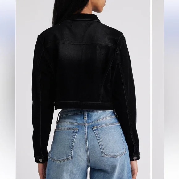 PTCL Cropped Flocked Denim Jacket in Black - Picture 5 of 5